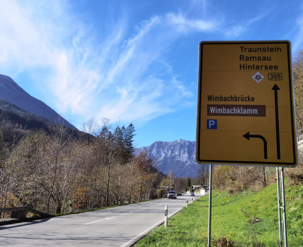 Die Anfahrt zum Parkplatz Wimbachbrücke in Ramsau bei Berchtesgaden